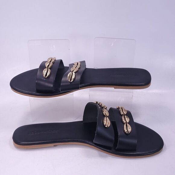 Salt+umber Slip On Casual Leather Open Back Sandals Womens Size 7 Black - Picture 5 of 8